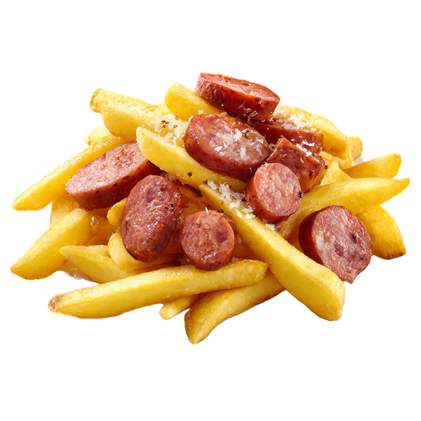 Salchipapas con salchicha y patatas fritas