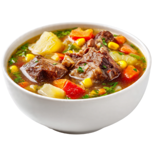 Sopa de costilla de res con arepa y limón