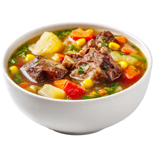 Sopa de costilla de res con arepa y limón